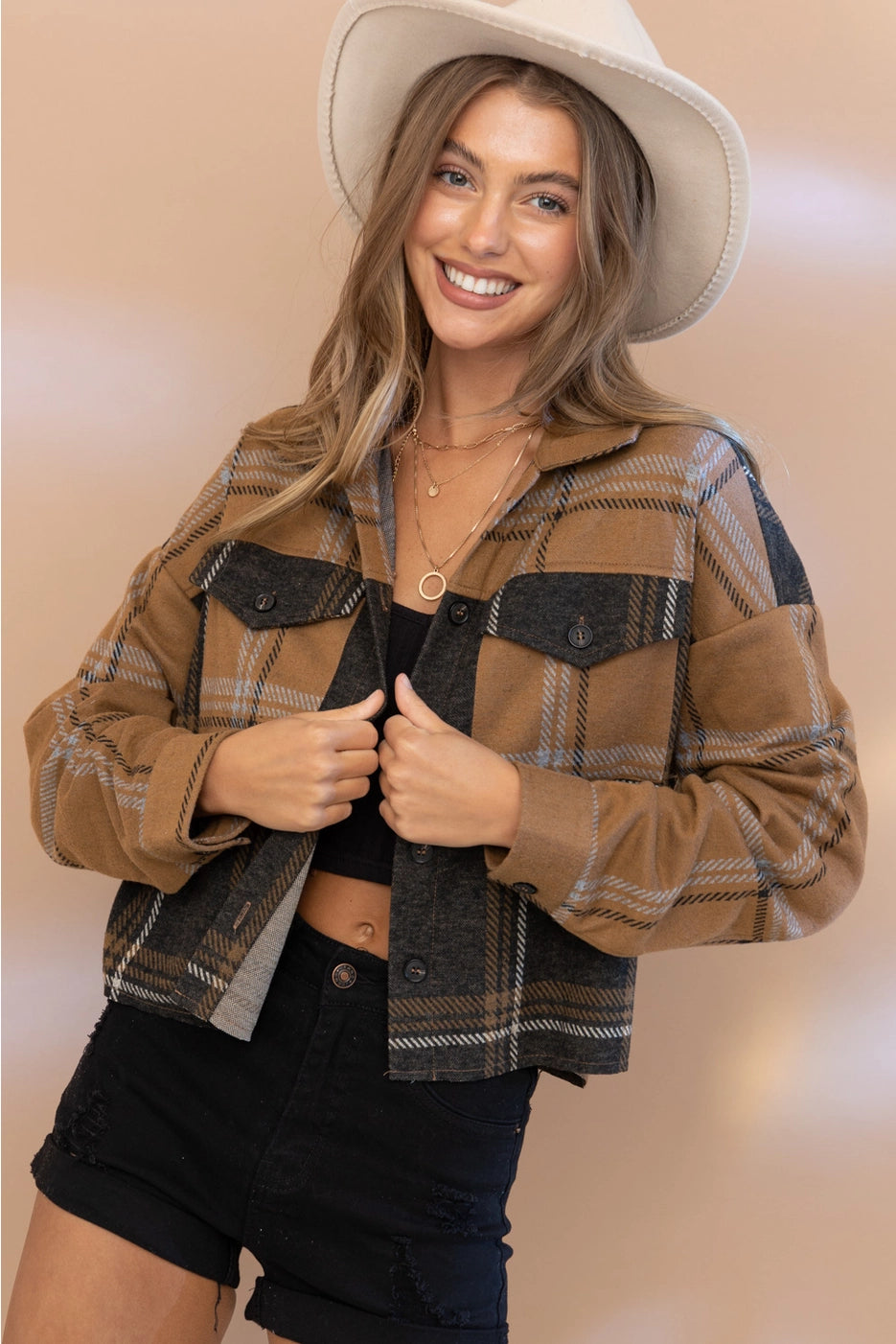 Soft Lightweight Plaid Cropped Shacket