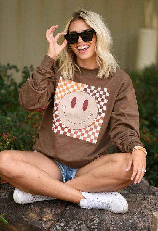 Fall Checkered Smiley Sweater