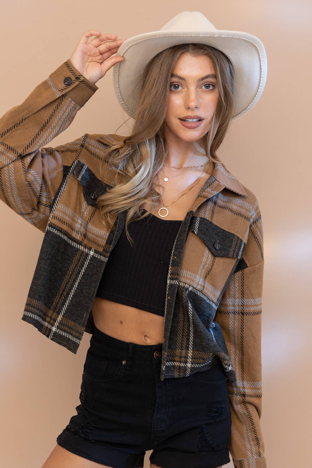 Soft Lightweight Plaid Cropped Shacket