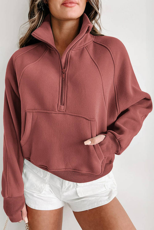 Pocketed Half Zip Pullover Sweatshirt